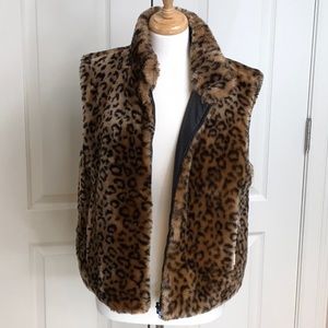 Faux fur reversible animal print vest